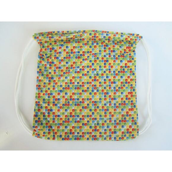 Multi Colored Squares Drawstring Backpack library bag travel bag - Picture 1 of 5